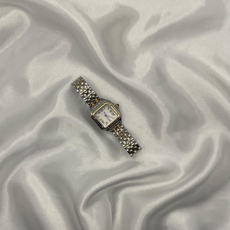 Dainty Women’s Tank Watch – Rose & Silver Two-Tone, Y2K Style, Brand New