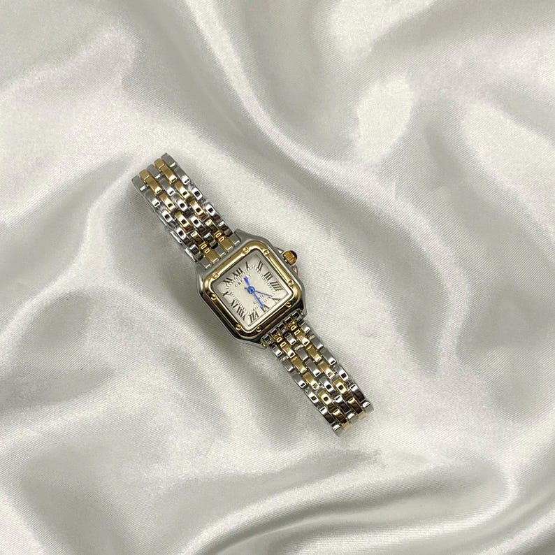 Dainty Women’s Tank Watch – Rose & Silver Two-Tone, Y2K Style, Brand New