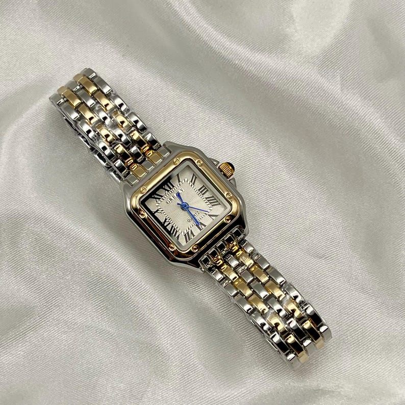 Dainty Women’s Tank Watch – Rose & Silver Two-Tone, Y2K Style, Brand New