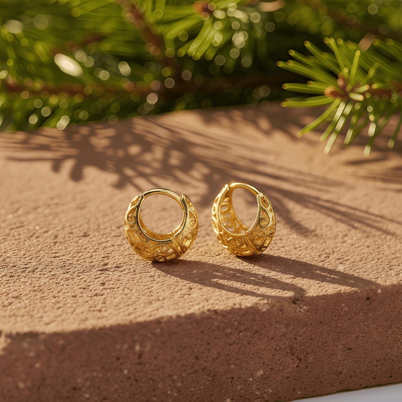 Filigree Gold-Plated Hoop Earrings | Intricate Sterling Silver Hoops | Elegant Gift for Her