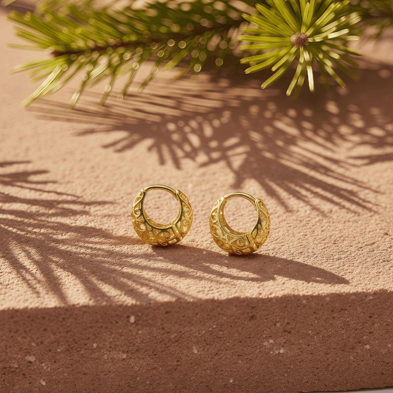 Filigree Gold-Plated Hoop Earrings | Intricate Sterling Silver Hoops | Elegant Gift for Her