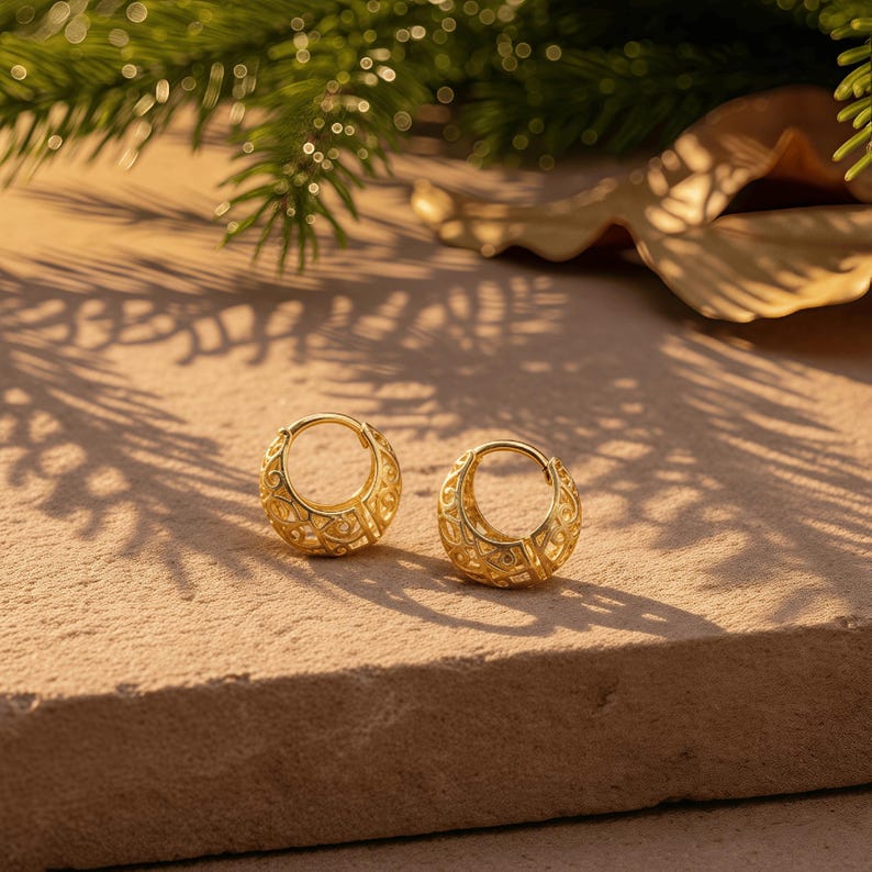 Filigree Gold-Plated Hoop Earrings | Intricate Sterling Silver Hoops | Elegant Gift for Her