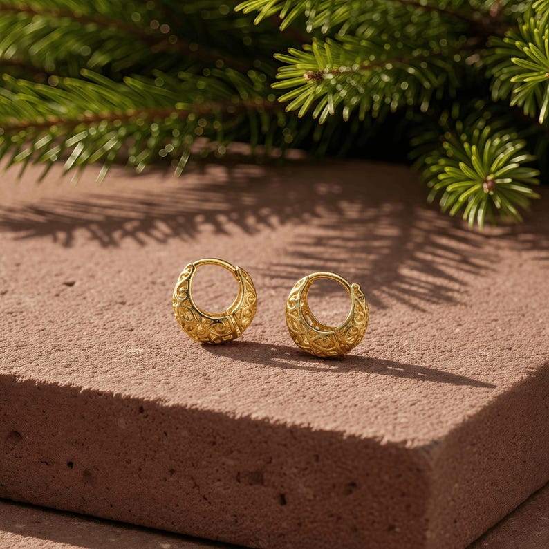 Filigree Gold-Plated Hoop Earrings | Intricate Sterling Silver Hoops | Elegant Gift for Her
