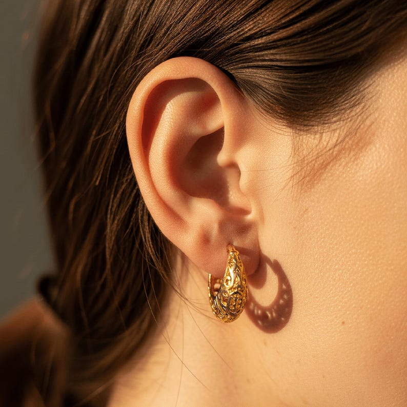 Filigree Gold-Plated Hoop Earrings | Intricate Sterling Silver Hoops | Elegant Gift for Her