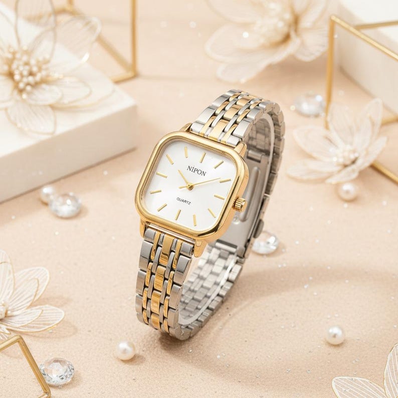 Luxury Women’s Watch – Gold & Silver Stainless Steel Quartz Bracelet, Elegant Birthday Gift