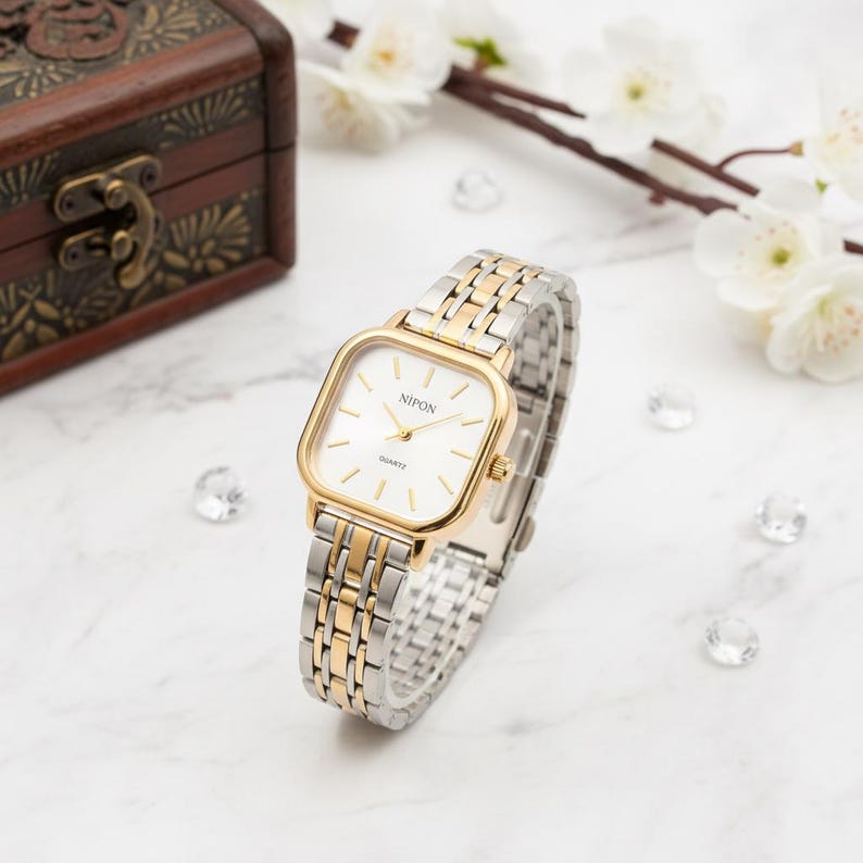 Luxury Women’s Watch – Gold & Silver Stainless Steel Quartz Bracelet, Elegant Birthday Gift